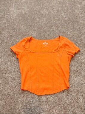 Hollister Orange Square-Neck Cropped Short Sleeve Top